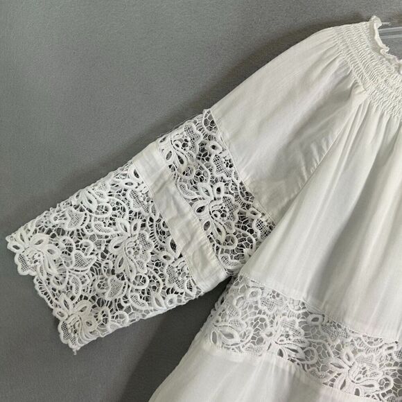 Chicos Blouse Womens Sz Medium White Floral Lace 3/4 Sleeve Round Neck Pullover - Picture 14 of 16